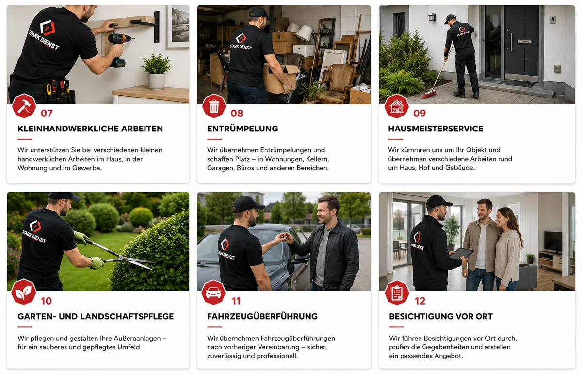 STARK DIENST im Einsatz: Kleinhandwerkliche Arbeiten, Entrümpelung, Hausmeisterservice, Garten- und Landschaftspflege, Fahrzeugüberführung, Besichtigung vor Ort